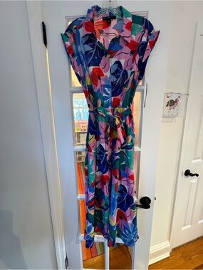 Maggy London Pink, Green & Blue Floral Shirt Dress